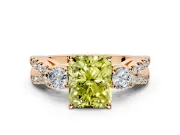 3 Stone Engagement Ring Setting for Fancy Yellow Radiant Cut Center with Pave Split Shank and Prong Head in Rose Gold
