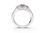 3 Stone Engagement Ring Setting for Fancy Pink Emerald Cut Center with Raised Basket Heads and Prong Head in Platinum
