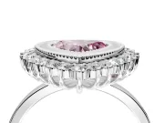 Halo Engagement Ring Setting for Fancy Pink Heart-Shaped Center with Milgrain Bezel Rim, Plain Band and Prong Head in White Gold