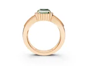 Halo Engagement Ring Setting for Fancy Green Asscher Cut Center with Wide Band, Inlaid Accent Row and Prong Head in Rose Gold