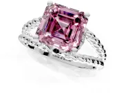 Halo Engagement Ring Setting for Fancy Pink Asscher Cut Center with Rope Twist Split Shank and Prong Head in Platinum