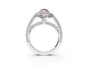 Halo Engagement Ring Setting for Fancy Pink Marquise Center with Framed Halo, Pave Band and Prong Head in White Gold