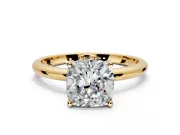 Hidden Halo Engagement Ring Setting for Cushion Cut Center with Thin Round-Wire Band and Prong Head in Yellow Gold