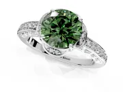 Floral Engagement Ring Setting for Fancy Green Round Cut Center with Four Accent Clusters and Prong Head in Platinum