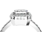 Halo Engagement Ring Setting for Asscher Cut Center with Inner Milgrain Border and Prong Head in Platinum