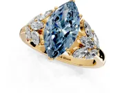 Leaf Cluster Engagement Ring Setting for Fancy Blue Marquise Center with Marquise Accents and Prong Head in Yellow Gold