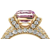 Pave Engagement Ring Setting for Fancy Pink Asscher Cut Center with Curved Accent Rows, Openwork and Prong Head in Yellow Gold