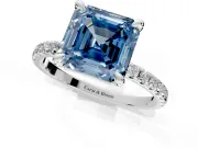 Solitaire Engagement Ring Setting for Fancy Blue Asscher Cut Center with Fine Pave Narrow Band and Prong Head in White Gold