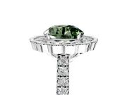 Milgrain Floral Halo Engagement Ring Setting for Fancy Green Round Cut Center with Pave Band and Prong Head in Platinum