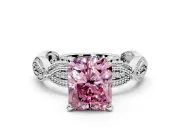 Solitaire Engagement Ring Setting for Fancy Pink Radiant Cut Center with Marquise Panel Band and Prong Head in Sterling Silver