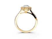 Milgrain Floral Halo Engagement Ring Setting for Pear-Shaped Center with Pave Band and Prong Head in Yellow Gold