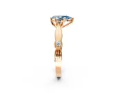 Solitaire Engagement Ring Setting for Fancy Blue Pear-Shaped Center with Carved Leaf Shoulders and Prong Head in Rose Gold