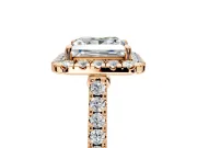 Halo Engagement Ring Setting for Princess Cut Center with Narrowing Pave Band and Prong Head in Rose Gold