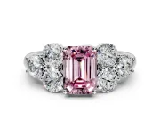 Cluster Engagement Ring Setting for Fancy Pink Emerald Cut Center with Round Cut Accent Frame and Prong Head in Platinum