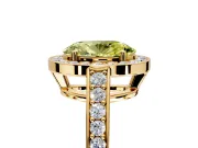 Bezel-Framed Halo Engagement Ring Setting for Fancy Yellow Oval Center with Pave Band and Prong Head in Yellow Gold