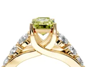 Solitaire Engagement Ring Setting for Fancy Yellow Emerald Cut Center with Graduated Shared Prongs and Prong Head in Yellow Gold