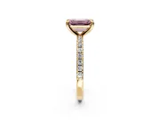 Solitaire Engagement Ring Setting for Fancy Pink Emerald Cut Center with Fine Pave Narrow Band and Prong Head in Yellow Gold