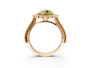 Milgrain Halo Engagement Ring Setting for Fancy Yellow Round Cut Center with Bezel Point Accents and Prong Head in Rose Gold