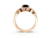 Leaf Engagement Ring Setting for Fancy Black Oval Center with Milgrain Accent Band and Prong Head in Rose Gold