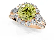 Halo Engagement Ring Setting for Fancy Yellow Round Cut Center with Two-Strand Split Shank and Prong Head in Rose Gold