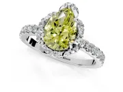 Halo Engagement Ring Setting for Fancy Yellow Pear-Shaped Center with Openwork Halo, Pave Band and Prong Head in Platinum