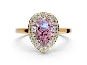 Halo Engagement Ring Setting for Fancy Pink Pear-Shaped Center with Plain Tapered Band and Prong Head in Yellow Gold