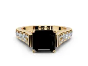 Solitaire Engagement Ring Setting for Fancy Black Asscher Cut Center with Pave Cathedral Shoulders and Prong Head in Yellow Gold