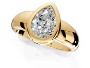 Solitaire Engagement Ring Setting for Pear-Shaped Center with Wide Band and Bezel Head in Yellow Gold