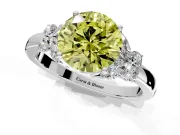 Solitaire Engagement Ring Setting for Fancy Yellow Round Cut Center with Marquise Flower Shoulders and Prong Head in White Gold