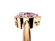 Halo Engagement Ring Setting for Fancy Pink Pear-Shaped Center with Tapered Plain Band and Prong Head in Rose Gold