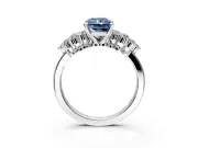 Cluster Engagement Ring Setting for Fancy Blue Radiant Cut Center with 2-Row Shoulder Clusters and Prong Head in Platinum