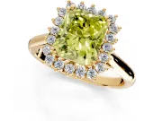 Starburst Halo Engagement Ring Setting for Fancy Yellow Radiant Cut Center with Thin Round-Wire Band and Prong Head in Yellow Gold