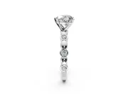 Solitaire Engagement Ring Setting for Heart-Shaped Center with Beaded Bezel Station Band and Prong Head in Sterling Silver