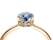 Hidden Halo Engagement Ring Setting for Fancy Blue Pear-Shaped Center with Wide Flat Plain Band and Prong Head in Rose Gold