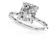 Solitaire Engagement Ring Setting for Radiant Cut Center with Bamboo Band and Prong Head in Sterling Silver