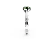 Solitaire Engagement Ring Setting for Fancy Green Heart-Shaped Center with Carved Leaf Shoulders and Prong Head in White Gold