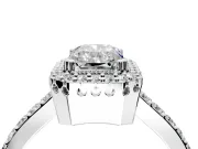 Halo Engagement Ring Setting for Radiant Cut Center with Inner Milgrain Border and Prong Head in White Gold