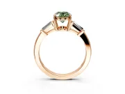 3 Stone Engagement Ring Setting for Fancy Green Oval Center with Baguette Accents and Prong Head in Rose Gold