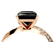 Side Accent Engagement Ring Setting for Fancy Black Princess Cut Center with Accent Shoulders and Prong Head in Rose Gold