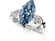 Solitaire Engagement Ring Setting for Fancy Blue Marquise Center with Accented Twist Band and Leaf Prong Head in Platinum