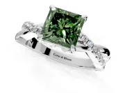 Solitaire Engagement Ring Setting for Fancy Green Princess Cut Center with Half-Pave Crossover Band and Prong Head in White Gold