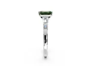 Bar-Set Engagement Ring Setting for Fancy Green Emerald Cut Center with Tapered Baguette Accents and Prong Head in White Gold