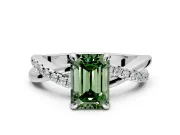 Solitaire Engagement Ring Setting for Fancy Green Emerald Cut Center with Half-Pave Crossover Band and Prong Head in Platinum