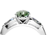 3 Stone Engagement Ring Setting for Fancy Green Pear-Shaped Center with Tapered Baguettes, Plain Band and Prong Head in Platinum