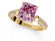 Solitaire Engagement Ring Setting for Fancy Pink Radiant Cut Center with Multi-Row Accents and Prong Head in Yellow Gold