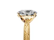 Solitaire Engagement Ring Setting for Oval Center with Engraved Milgrain Band and Prong Head in Yellow Gold