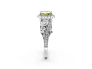 Bypass Halo Engagement Ring Setting for Fancy Yellow Princess Cut Center with Bezel Accents, Milgrain and Prong Head in Platinum