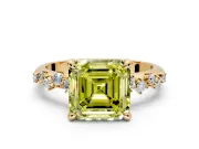 Solitaire Engagement Ring Setting for Fancy Yellow Asscher Cut Center with Trailing Leaf Accent Band and Prong Head in Yellow Gold