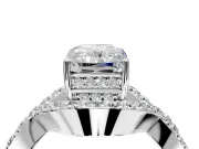 Halo Engagement Ring Setting for Radiant Cut Center with Pave Infinity Twist Band and Prong Head in Platinum