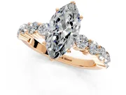 Shared-Prong Engagement Ring Setting for Marquise Center with Graduated Accents and Prong Head in Rose Gold